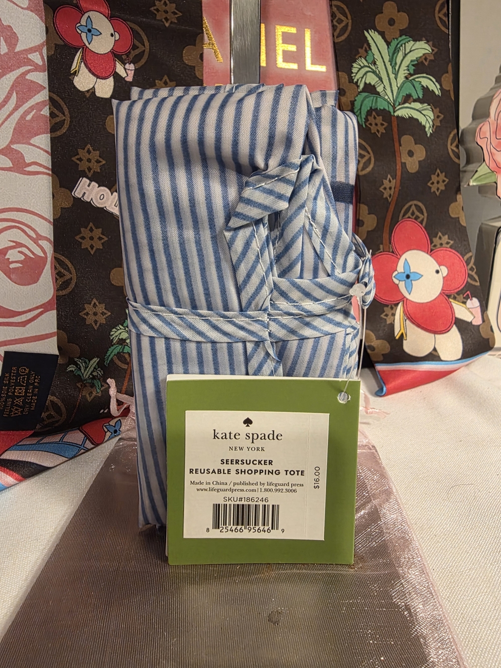 kate spade Blue and White Striped Seersucker Tote